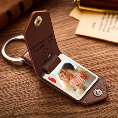Personalised Photo Keyring Custom 2 Text and 1 Photo Leather Keyring Valentine's Day Gift for Him | Jessemade