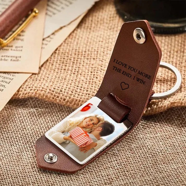 Personalised Photo Keyring Custom 2 Text and 1 Photo Leather Keyring Valentine's Day Gift for Him | Jessemade