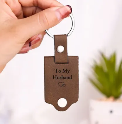 Personalised Photo Keyring Custom 2 Text and 1 Photo Leather Keyring Valentine's Day Gift for Him | Jessemade