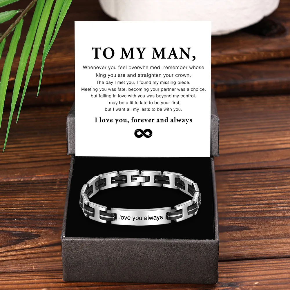 To My Man-Personalized Men's Bracelet Custom Text Id Strip Men's Bracelet Gift for Him | Jessemade