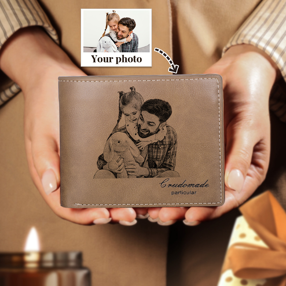 Personalized Leather Wallet Engraved Photo Short Purse Gifts For Men