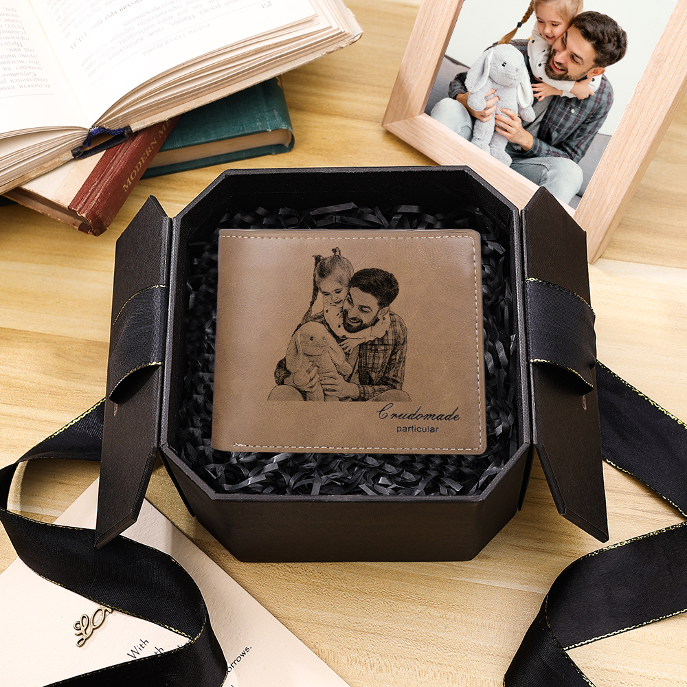 Personalized Leather Wallet Engraved Photo Short Purse Gifts For Men