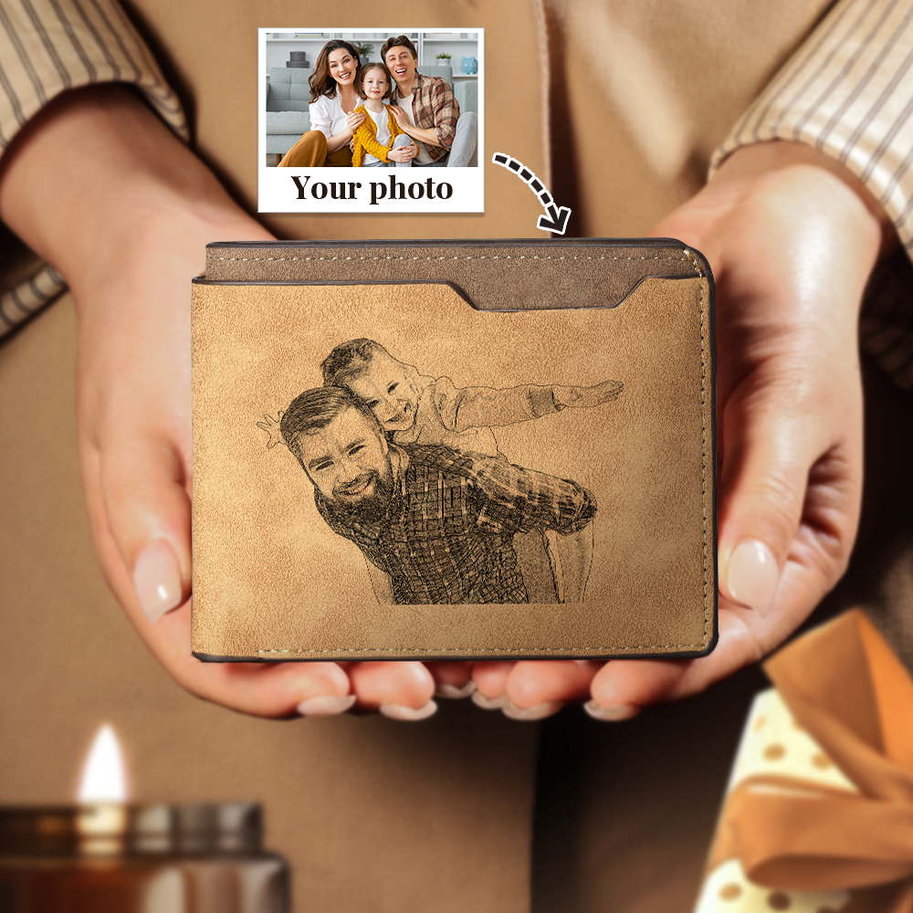 Deep Brown Photo Engraved Wallet Card Wonderful Gift For Dad