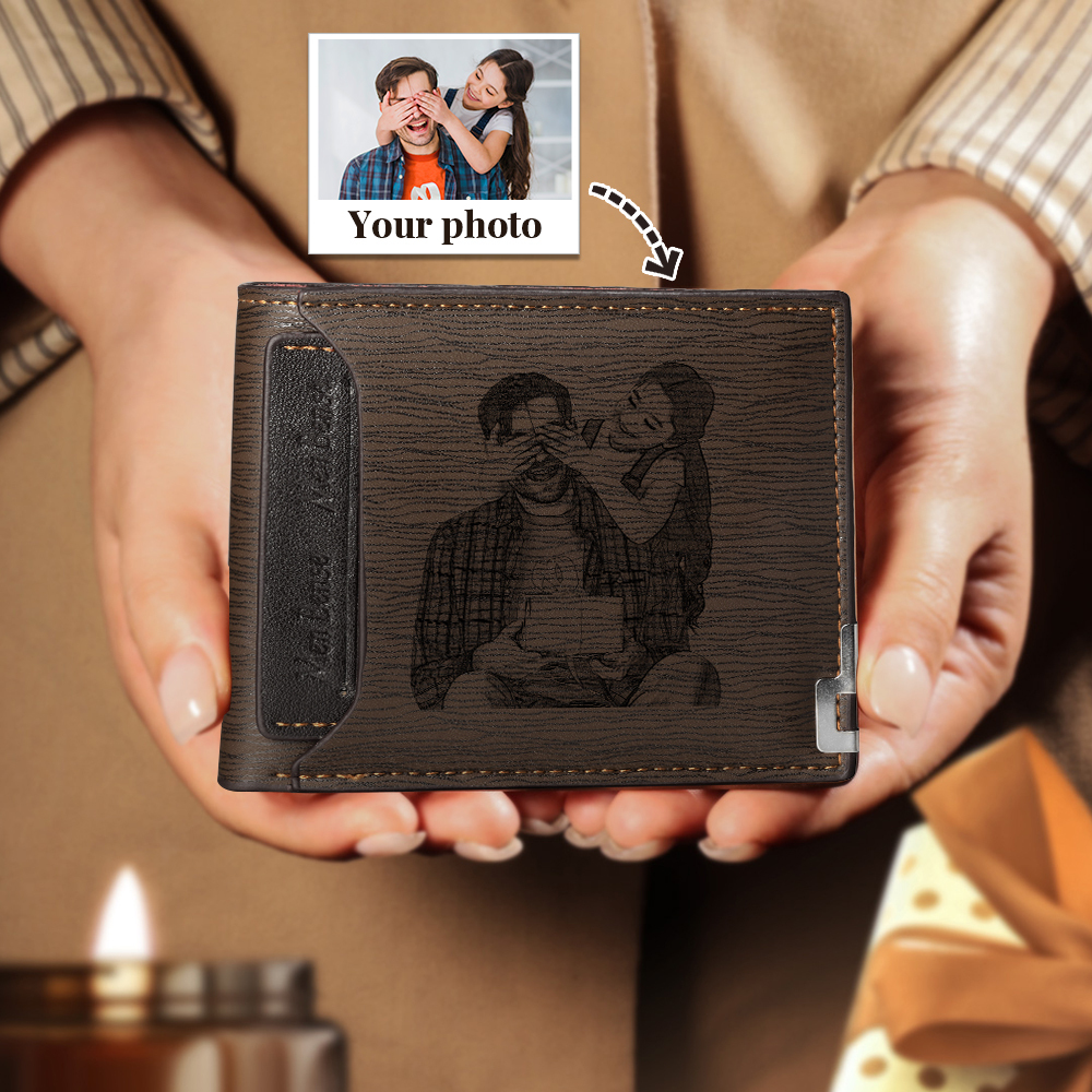 Personalized Photo Leather Men's Wallet With Card Slot Engraved Text Gift For Him