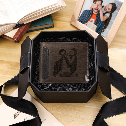 Personalized Photo Leather Men's Wallet With Card Slot Engraved Text With Gift Box For Him