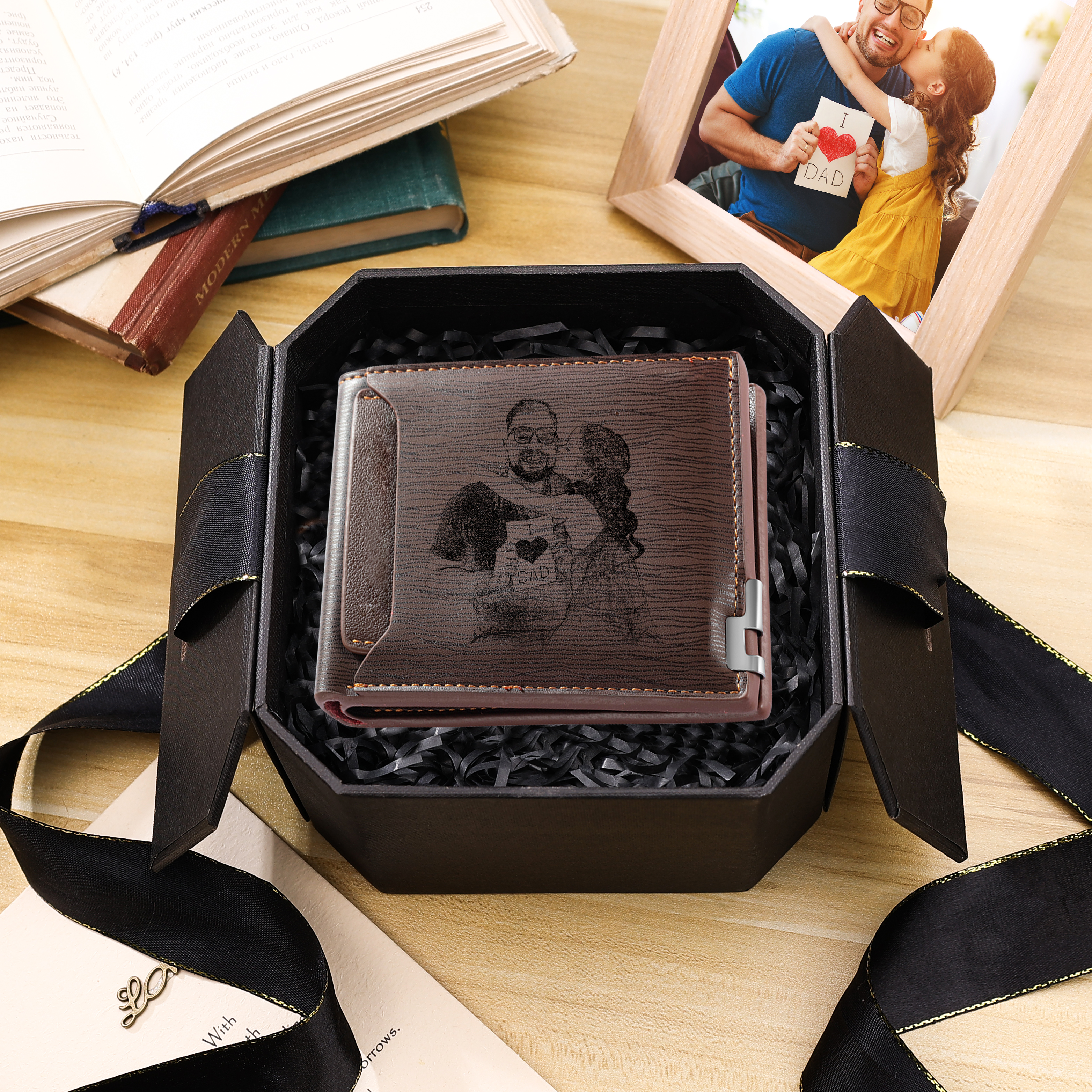 Personalized Photo Leather Men's Wallet With Card Slot Engraved Text With Gift Box For Him