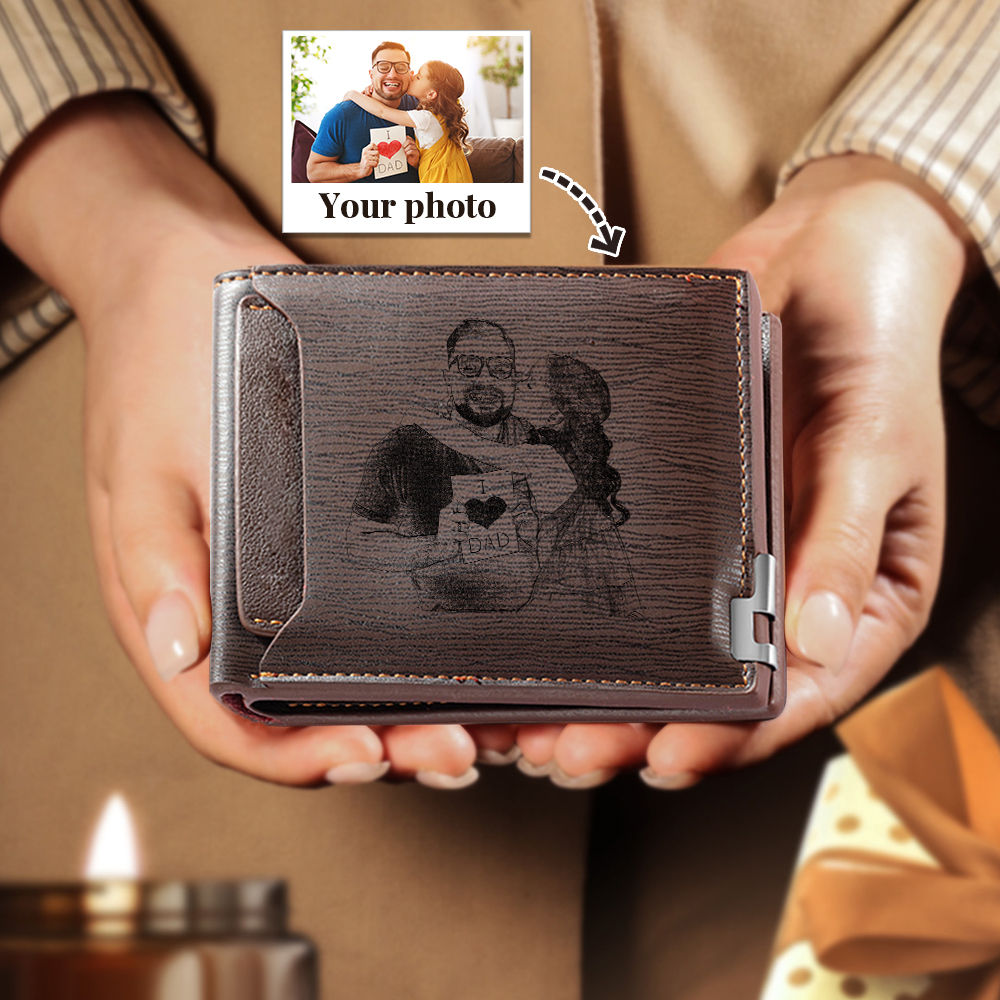 Personalized Photo Leather Men's Wallet With Card Slot Engraved Text With Gift Box For Him
