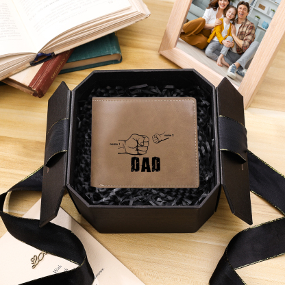 Personalized Leather Mens Wallet Engraved 2 Names Fist Bump Folding Wallet Father's Day Gifts