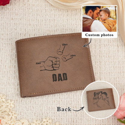 3 Names - Personalized Fist Style Leather Men's Wallet Custom Photo Wa