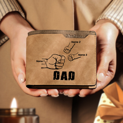 3 Names - Personalized Leather Men's Wallet Custom Photo Fist Fold Wallet with Gift Box for Dad