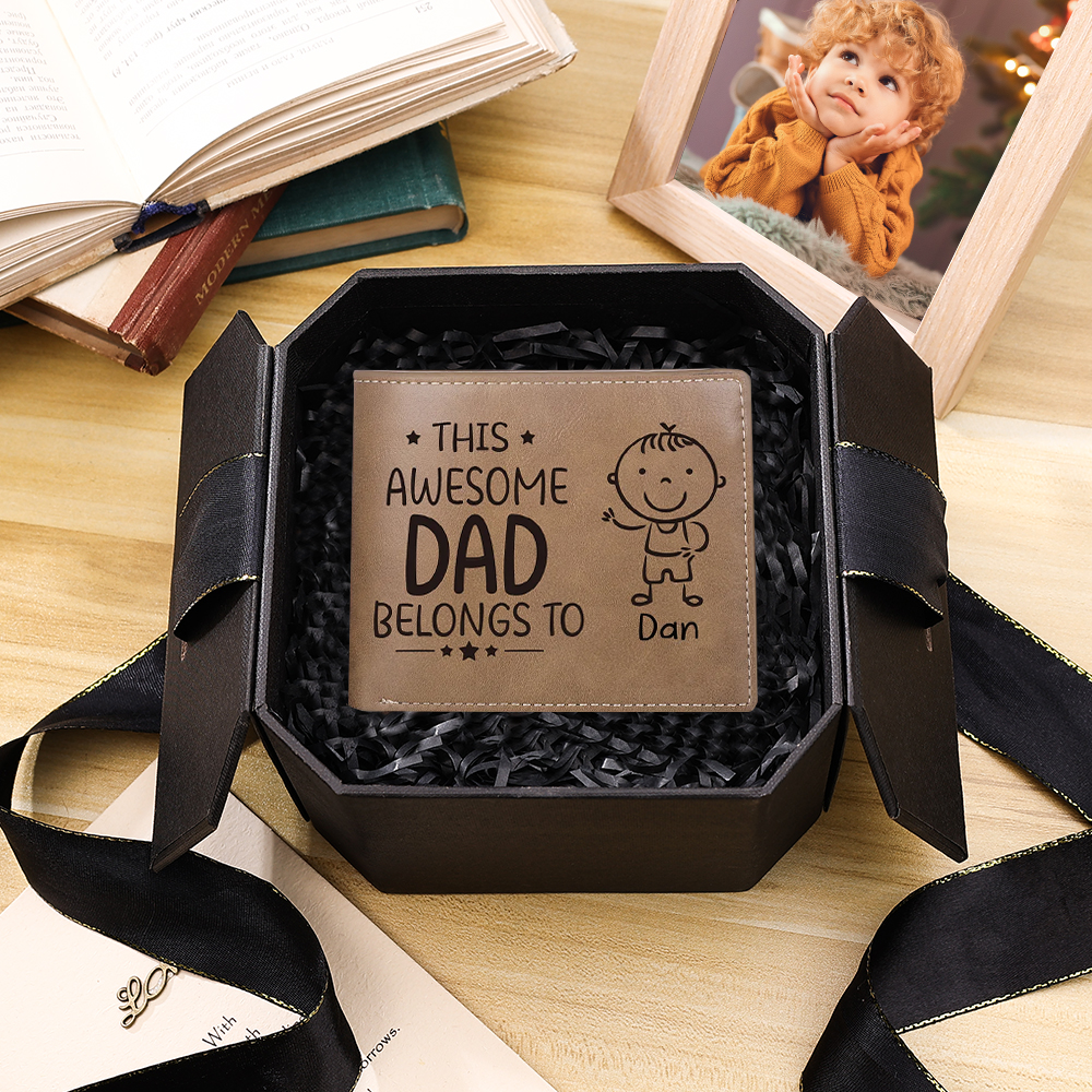 1 Name-Personalized Doll Customized Leather Men's Wallet Customized Name Folding Wallet for Dad