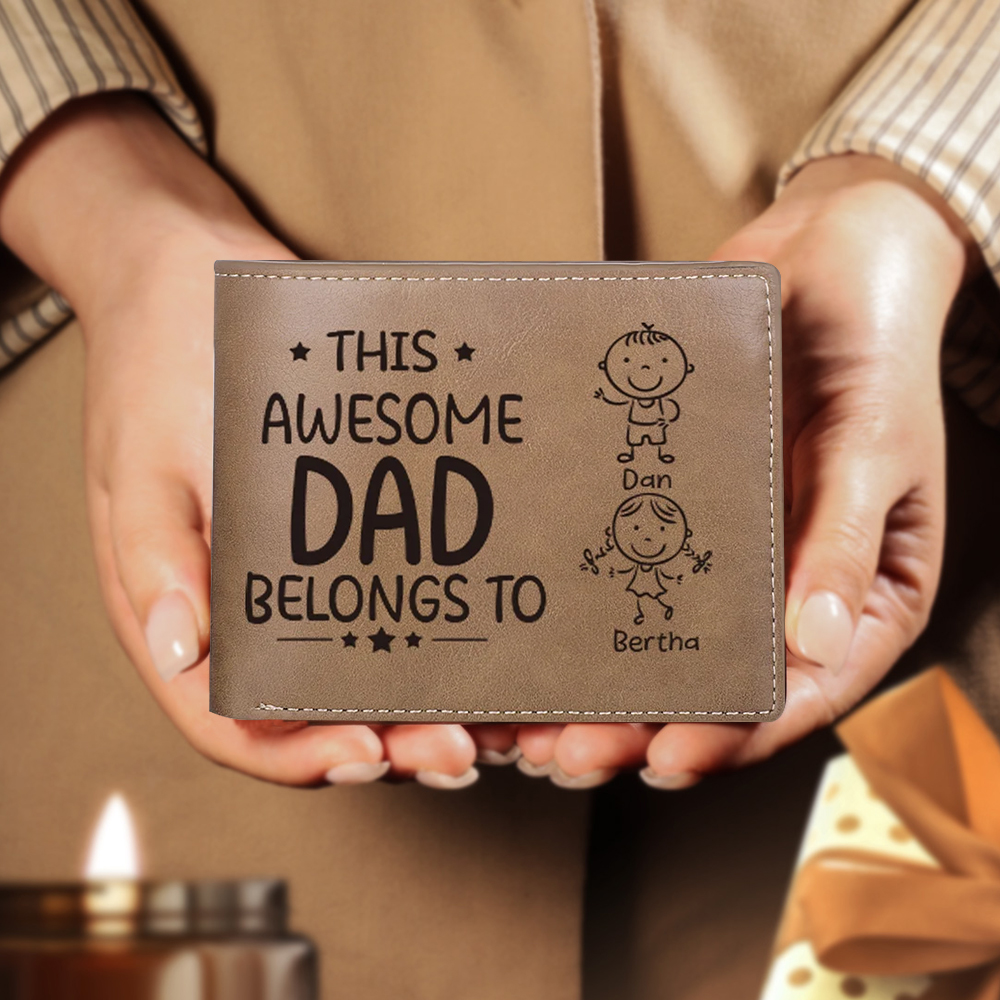 2 Names-Personalized Doll Customized Leather Men's Wallet Customized Name Folding Wallet for Dad