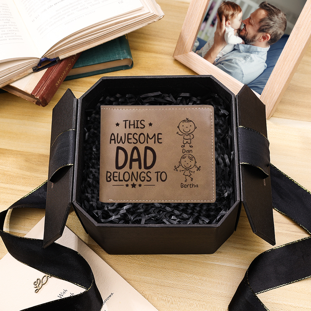 2 Names-Personalized Doll Customized Leather Men's Wallet Customized Name Folding Wallet for Dad