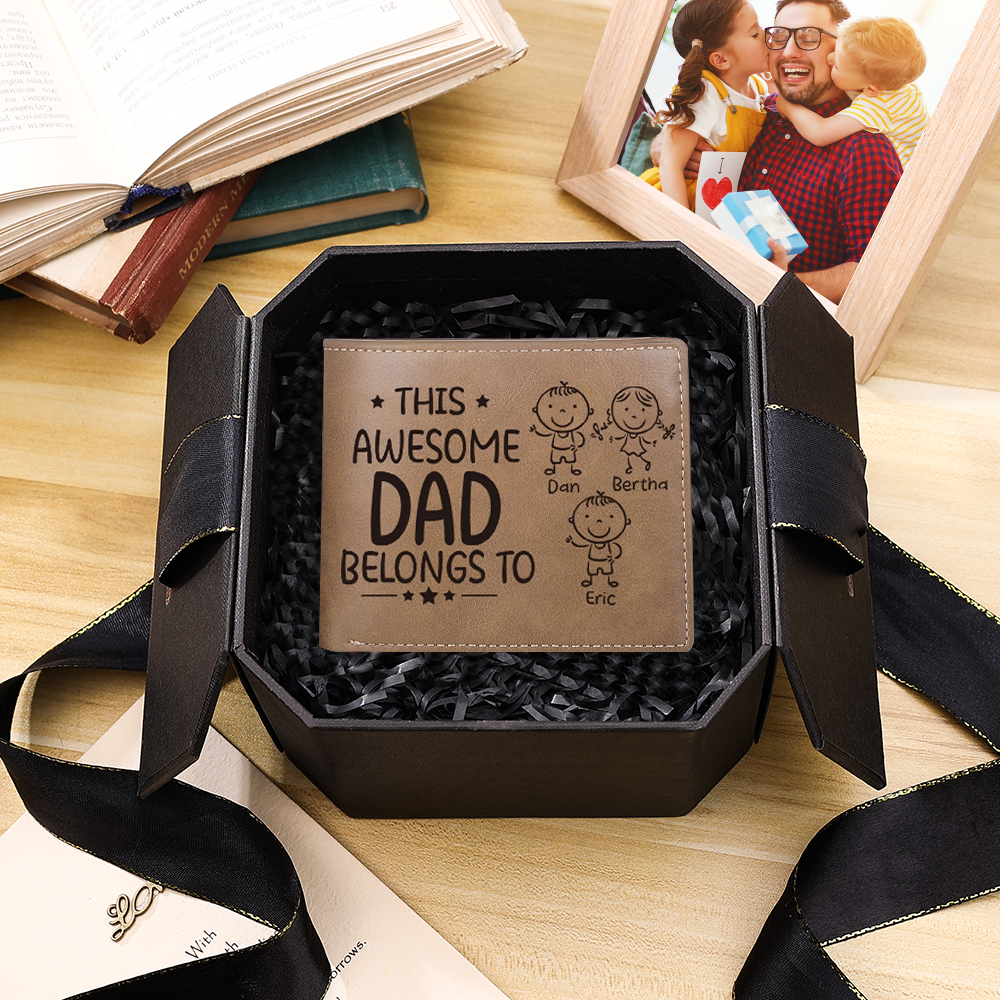 3 Names-Personalized Doll Customized Leather Men's Wallet Customized Name Folding Wallet for Dad