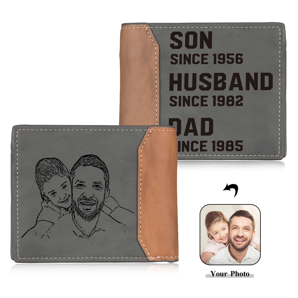 Jessemade UK Personalized Photo Customized Leather Men's Wallet Customized with 3 Dates as Father's Day Gift for Dad 22.99 m1-ad3
