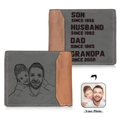 Personalized Photo Customized Leather Men's Wallet Customized with 4 Dates as Father's Day Gift for Grandpa