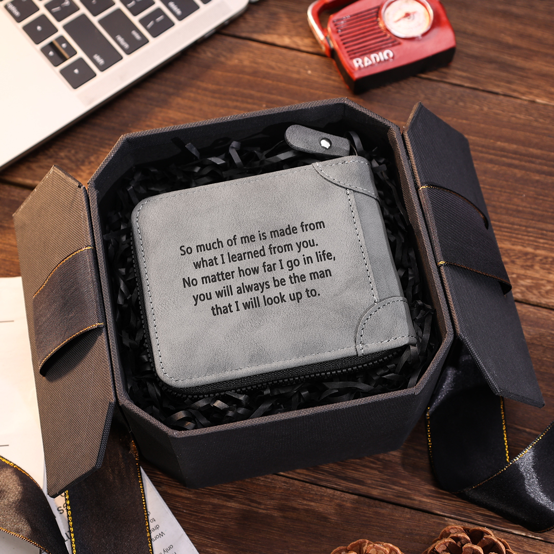 Photo Personalized Leather Zipper Men's Wallet Custom Text Fold Wallet for Dad