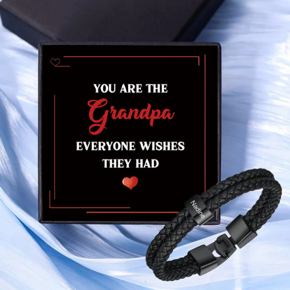 1 Name - Personalized Name Braided Leather Men's Bracelet as a Father's Day Gift for Dad
