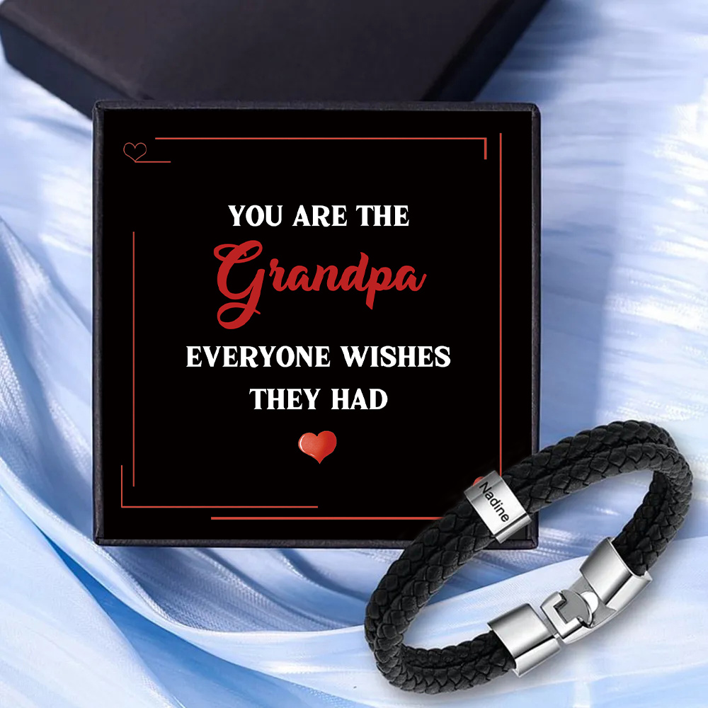 1 Name - Personalized Name Braided Leather Men's Bracelet as a Father's Day Gift for Dad