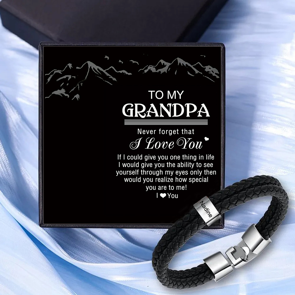 1 Name - Personalized Name Braided Leather Men's Bracelet as a Father's Day Gift for Dad