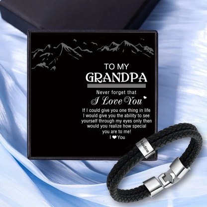 1 Name - Personalized Name Braided Leather Men's Bracelet as a Father's Day Gift for Dad
