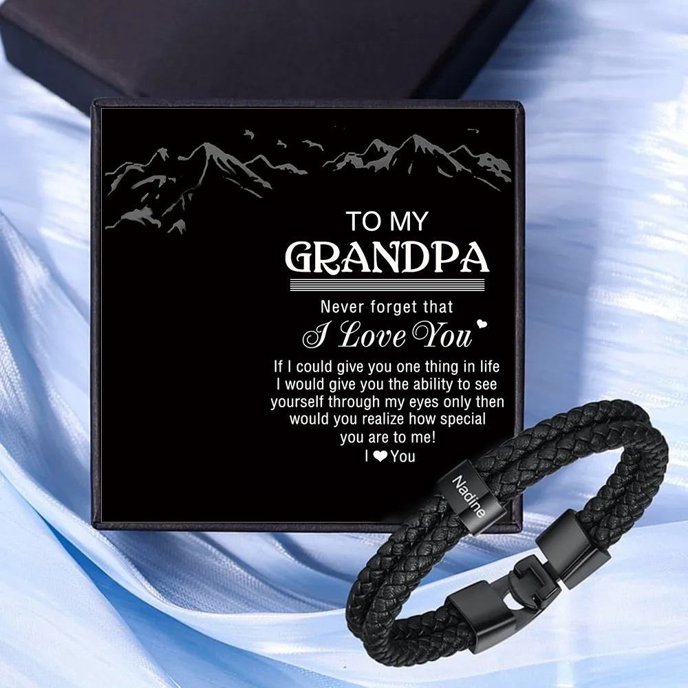 1 Name - Personalized Name Braided Leather Men's Bracelet as a Father's Day Gift for Dad