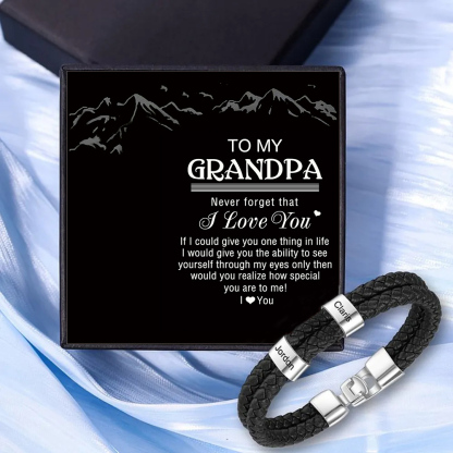 2 Names - Personalized Men's Bracelet Custom 2 Names Braided Leather Bracelet for Grandpa