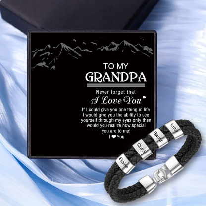 4 Names - Personalized Men's Bracelet Custom 4 Names Braided Leather Bracelet for Grandpa