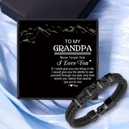 4 Names - Personalized Men's Bracelet Custom 4 Names Braided Leather Bracelet for Grandpa