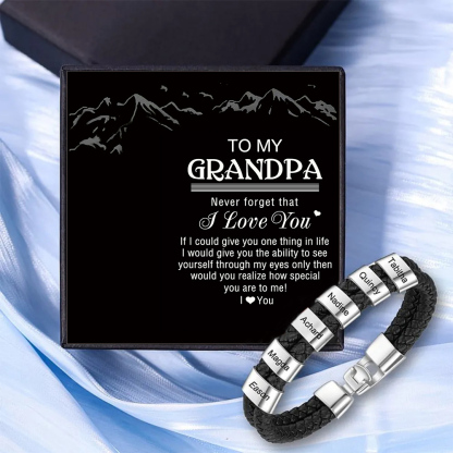 6 Names - Personalized Men's Bracelet Custom 6 Names Braided Leather Bracelet for Grandpa