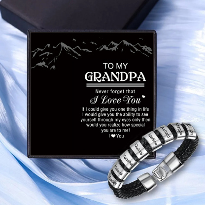 8 Names - Personalized Men's Bracelet Custom 8 Names Braided Leather Bracelet for Grandpa