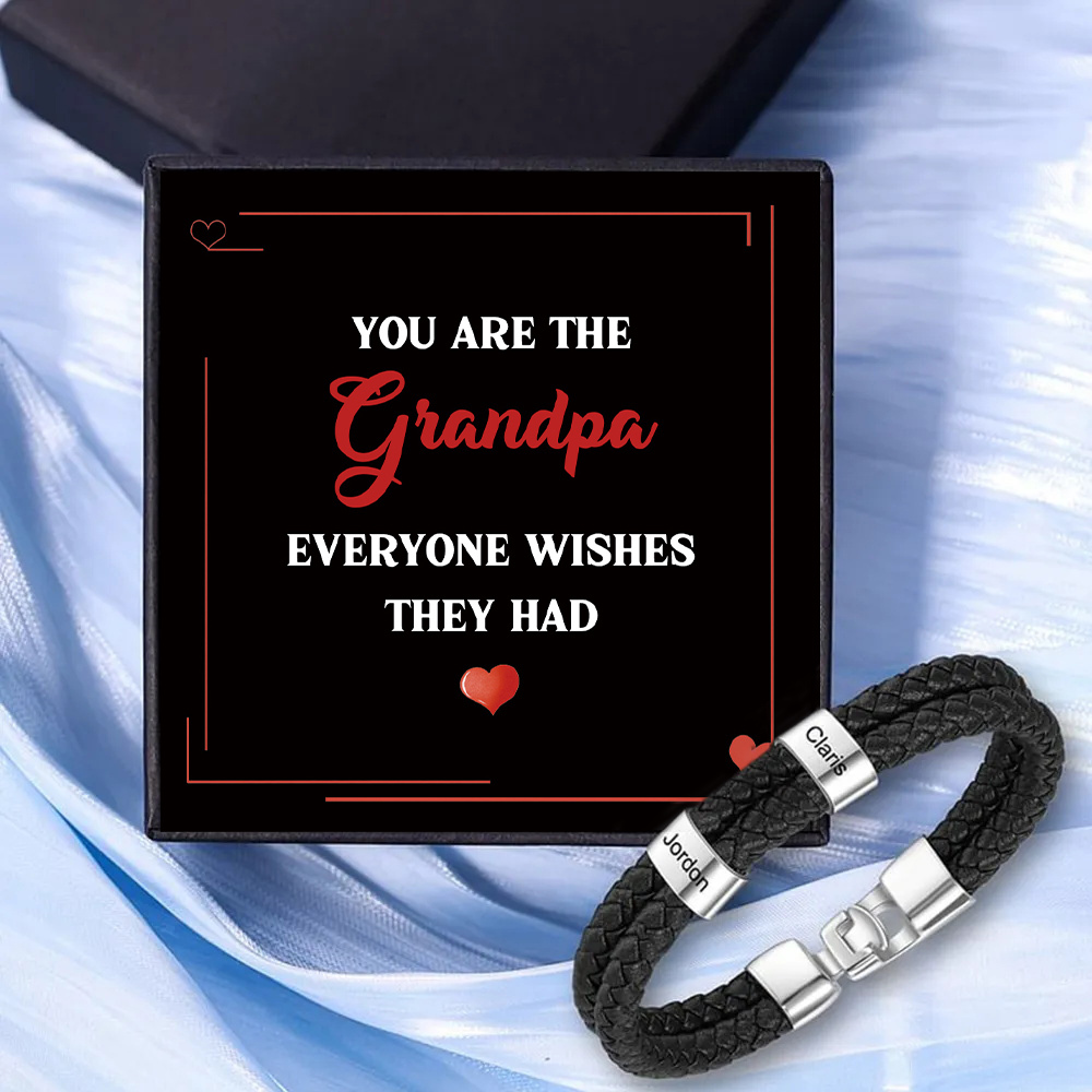 2 Names - Personalized Men's Bracelet Custom 2 Names Braided Leather B