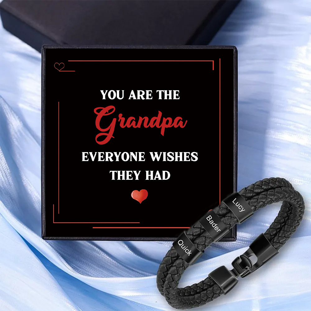 3 Names - Personalized Men's Bracelet Custom Name Braided Leather Bracelet for Grandpa