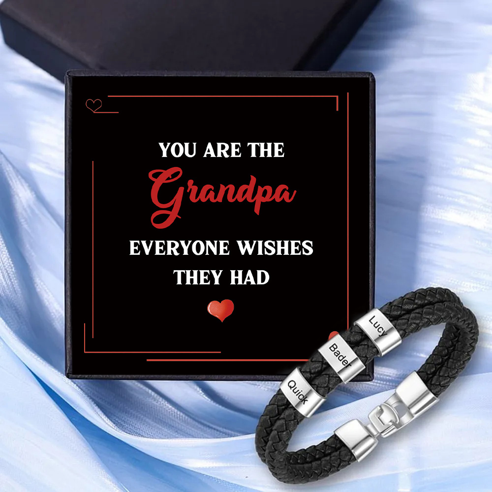 3 Names - Personalized Men's Bracelet Custom Name Braided Leather Bracelet for Grandpa