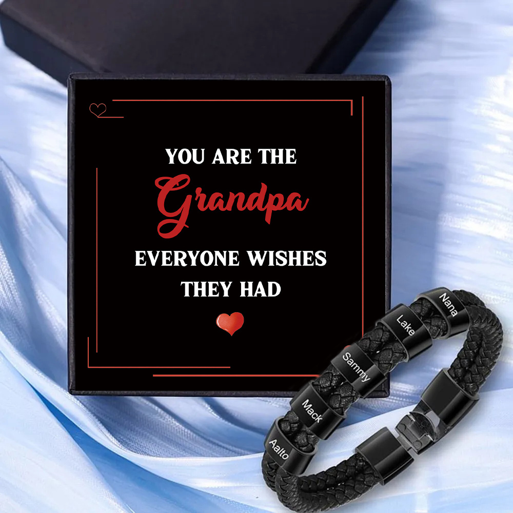 5 Names - Personalized Men's Bracelet Custom 5 Names Braided Leather Bracelet for Grandpa