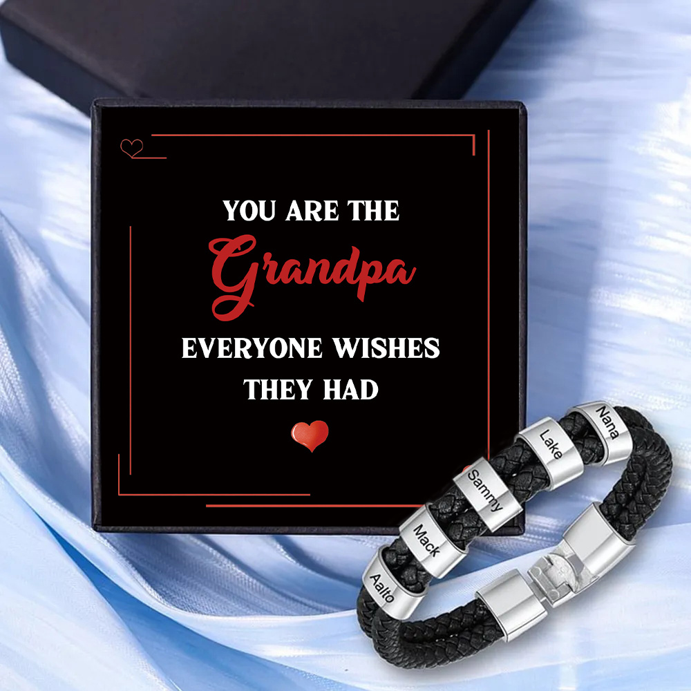 5 Names - Personalized Men's Bracelet Custom 5 Names Braided Leather Bracelet for Grandpa