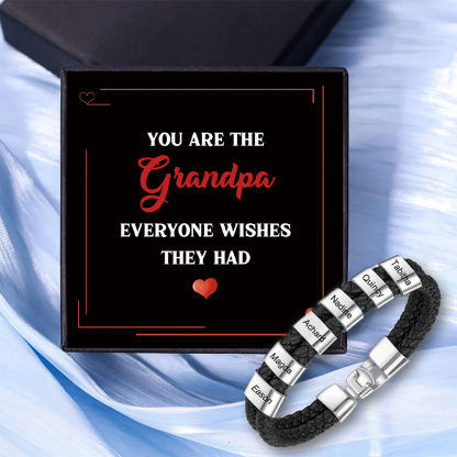 6 Names - Personalized Men's Bracelet Custom 6 Names Braided Leather Bracelet for Grandpa