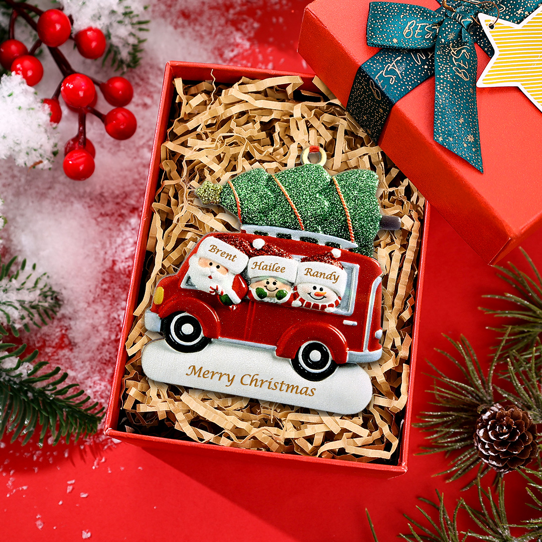 Personalized Christmas Ornament with Santa and Tree - Customize 3 Names and 1 Text Home Decorations | Jessmade