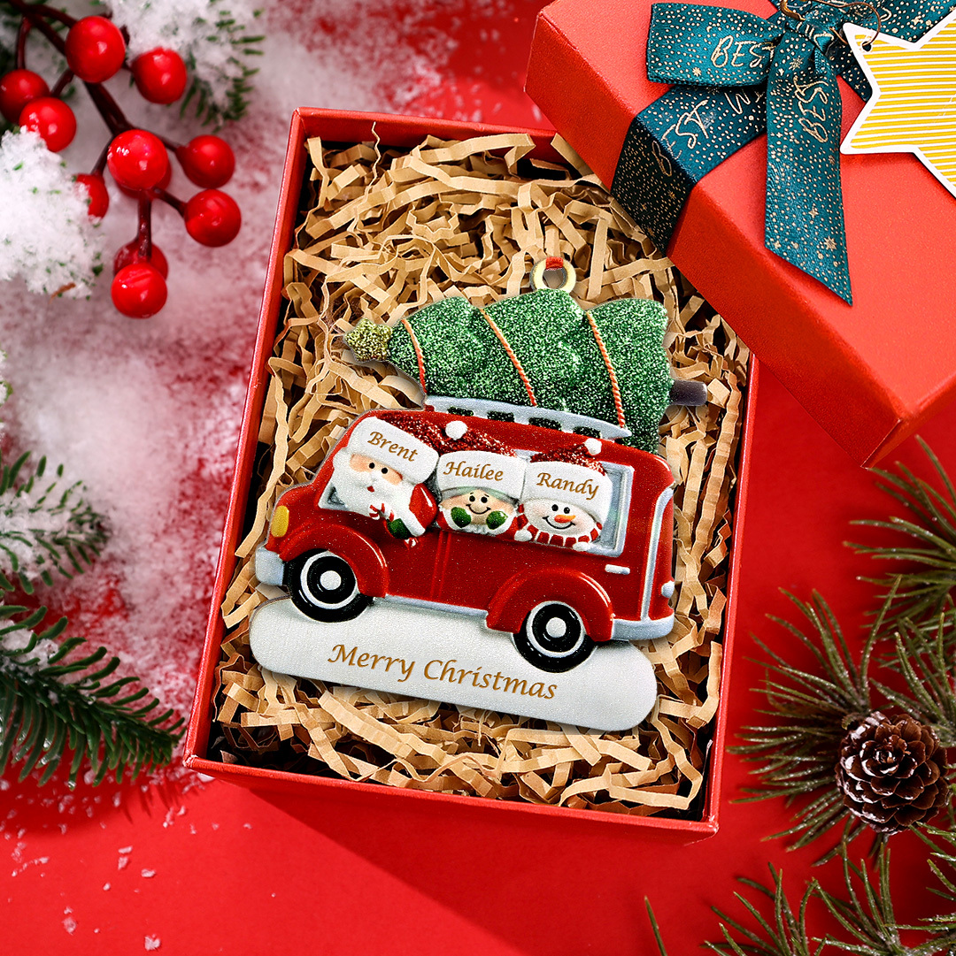 Personalized Christmas Ornament with Santa and Tree - Customize 3 Names and 1 Text Home Decorations | Jessmade