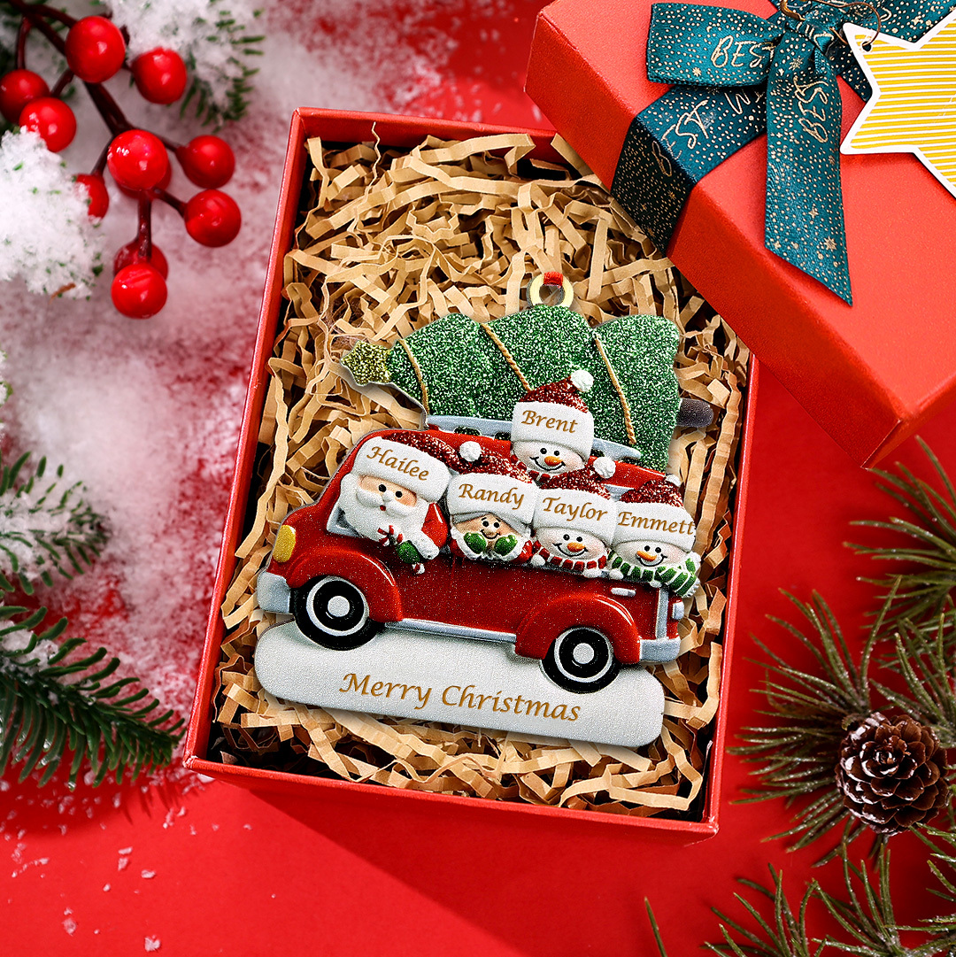 Personalized Christmas Ornament with Santa and Tree - Customize 5 Names and 1 Text Home Decorations | Jessmade