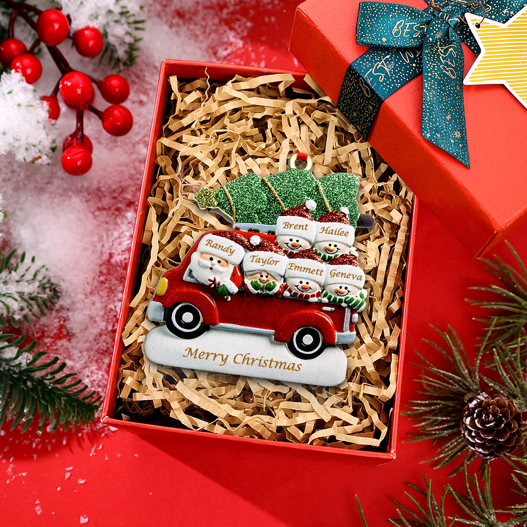 Personalised Christmas Ornament with Santa and Tree - Customize 5 Name