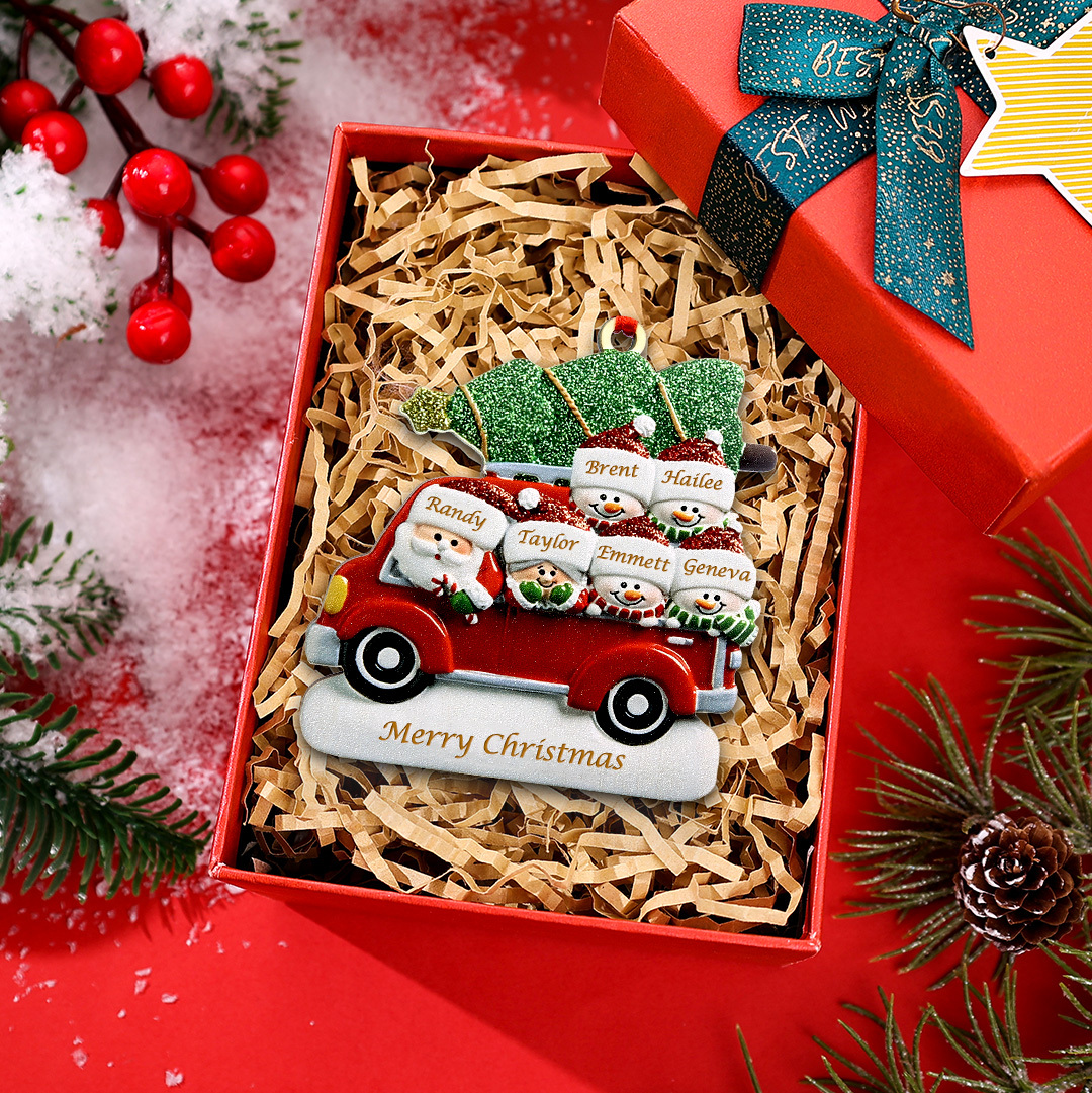 Personalised Christmas Ornament with Santa and Tree - Customize 5 Name