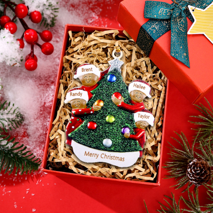 Personalised Christmas Tree Ornament with Custom 4 Names & 1 Text with Gift Box- Festive Holiday Decoration for Family | Jessmade