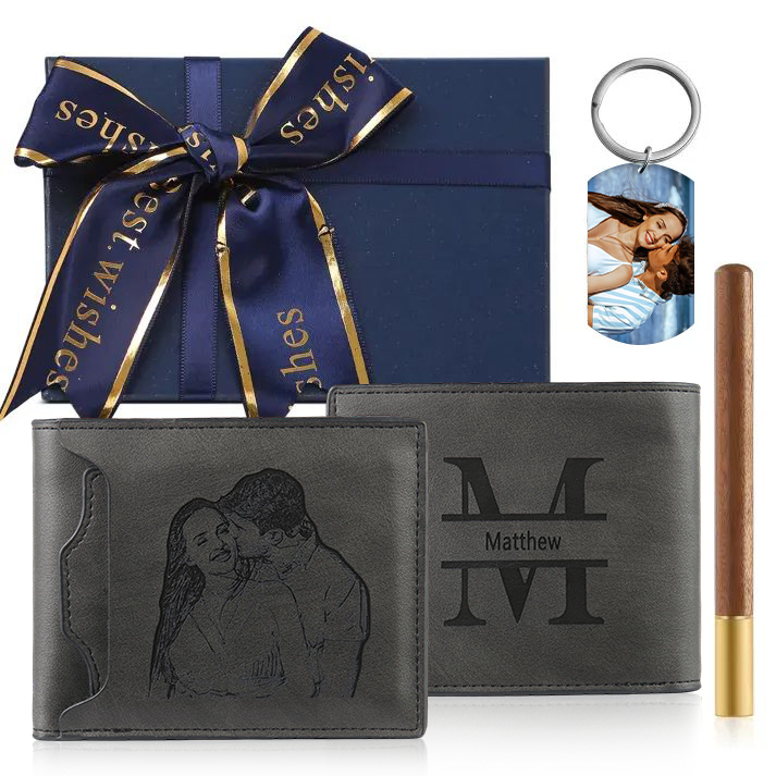 Personalised Wallet and Accessories Set with Custom Photo, Name & Keychain – Valentine’s Gift for Him | Jessemade