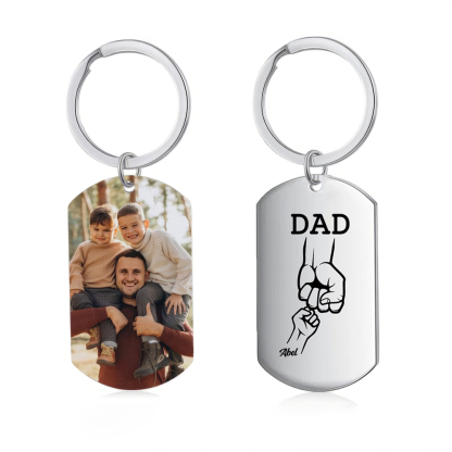 1 Name - Personalized Fist Pendant Keychain Gift Set - Customized Photo Special Gift for Dad