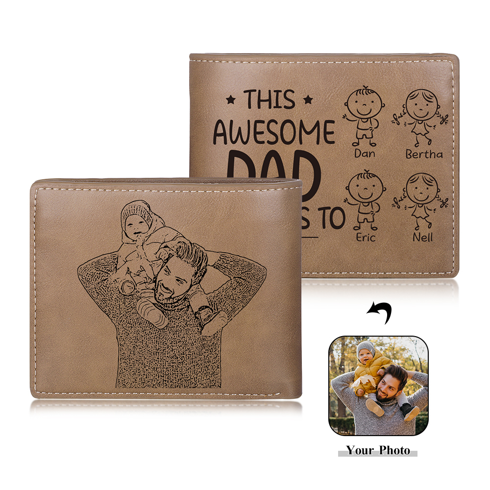 4 Names-Personalized Doll Customized Leather Men's Wallet Customized Name Folding Wallet for Dad