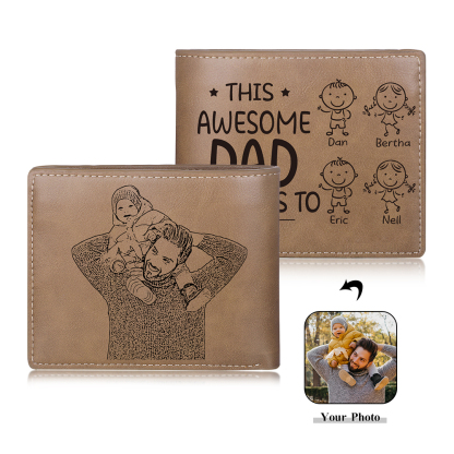 4 Names-Personalized Doll Customized Leather Men's Wallet Customized Name Folding Wallet for Dad