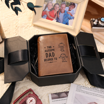 Jessemade UK 2 Names-Personalized Doll Customized Leather Men's Wallet Customized Name Folding Brown Wallet for Dad 24.99 m1-c2-n2