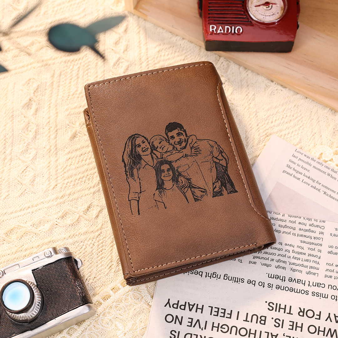 2 Names-Personalized Doll Customized Leather Men's Wallet Customized Name Folding Brown Wallet for Dad