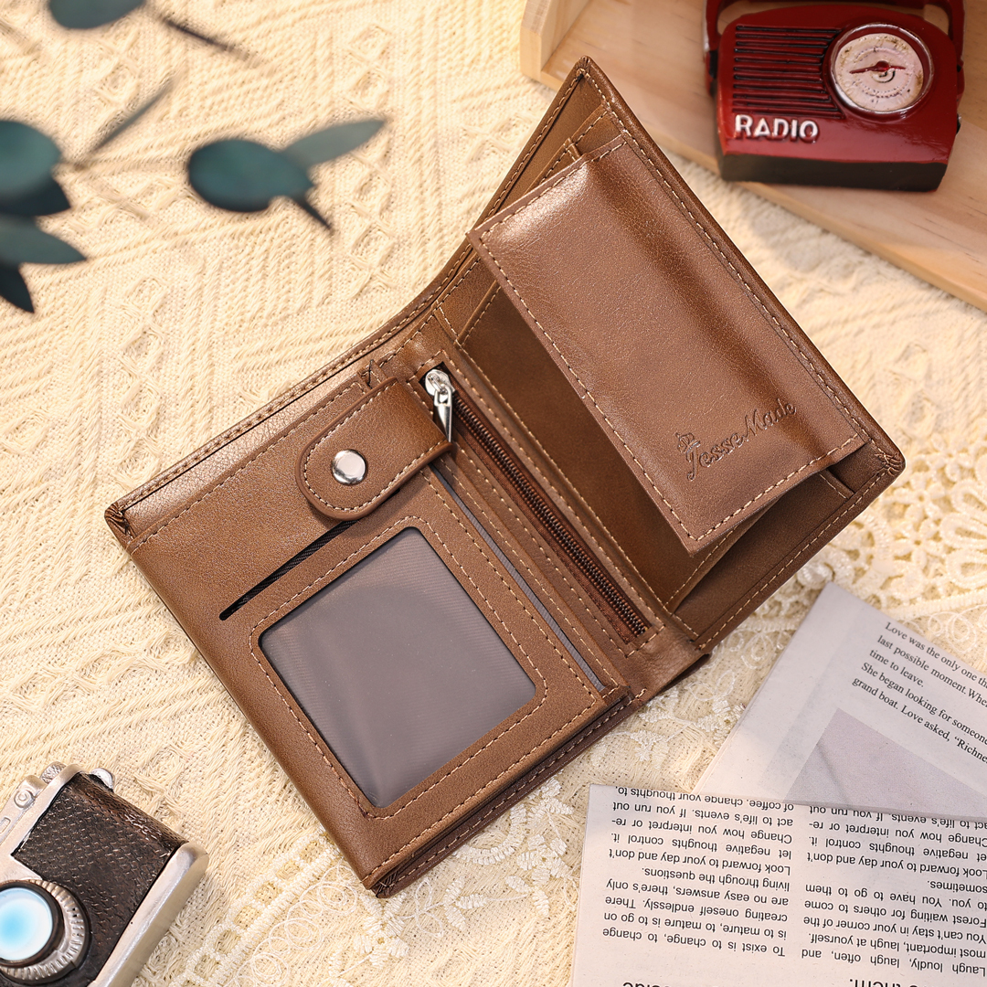 2 Names-Personalized Doll Customized Leather Men's Wallet Customized Name Folding Brown Wallet for Dad